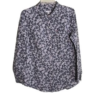 J.Jill Blue and white floral print button down roll tab sleeve shirt size: Small
